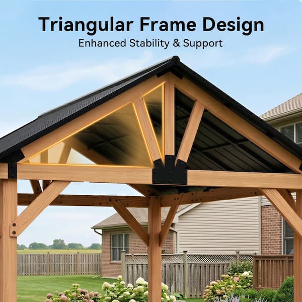 JOYSIDE 15 ft. x 13 ft. Outdoor Patio Solid Cedar Wood Hardtop