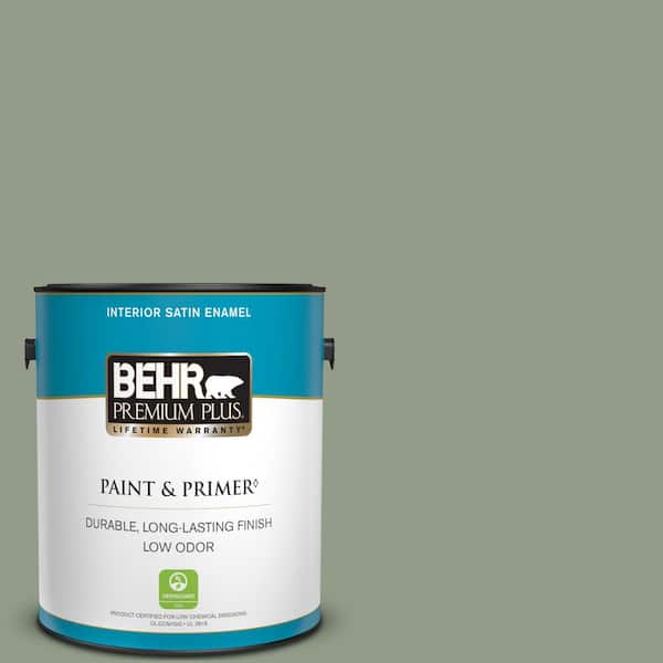 BEHR PREMIUM PLUS 1 gal. #430F-4 False Cypress Satin Enamel Low Odor Interior Paint & Primer