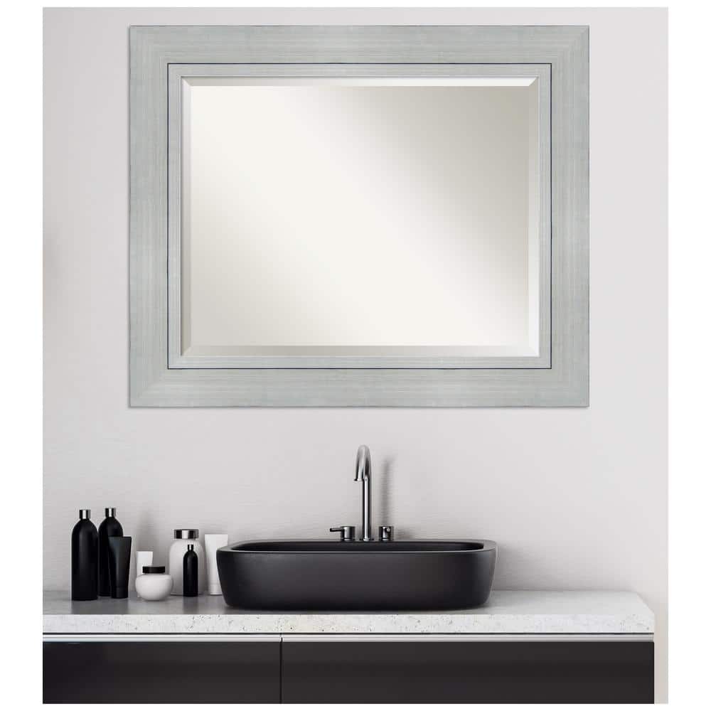 Romano Silver Beveled Rectangle Wood Bathroom Wall Mirror