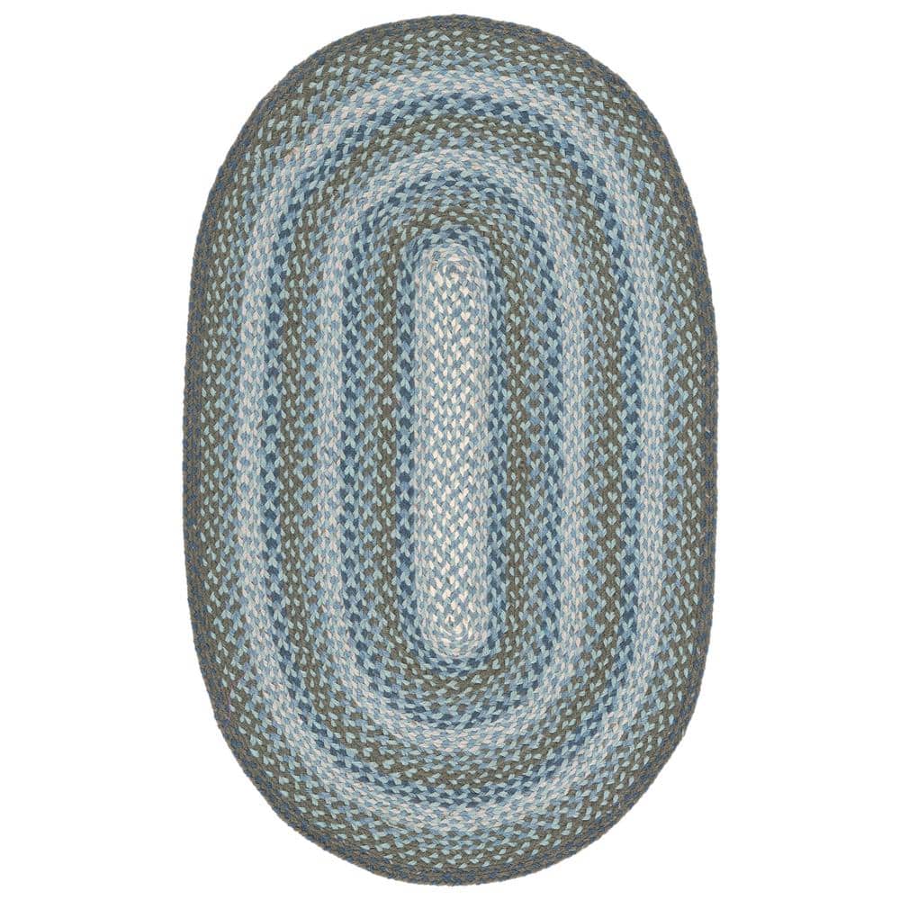 Light Blue and Green Braided Oval Jute Area Rug 4'x6'
