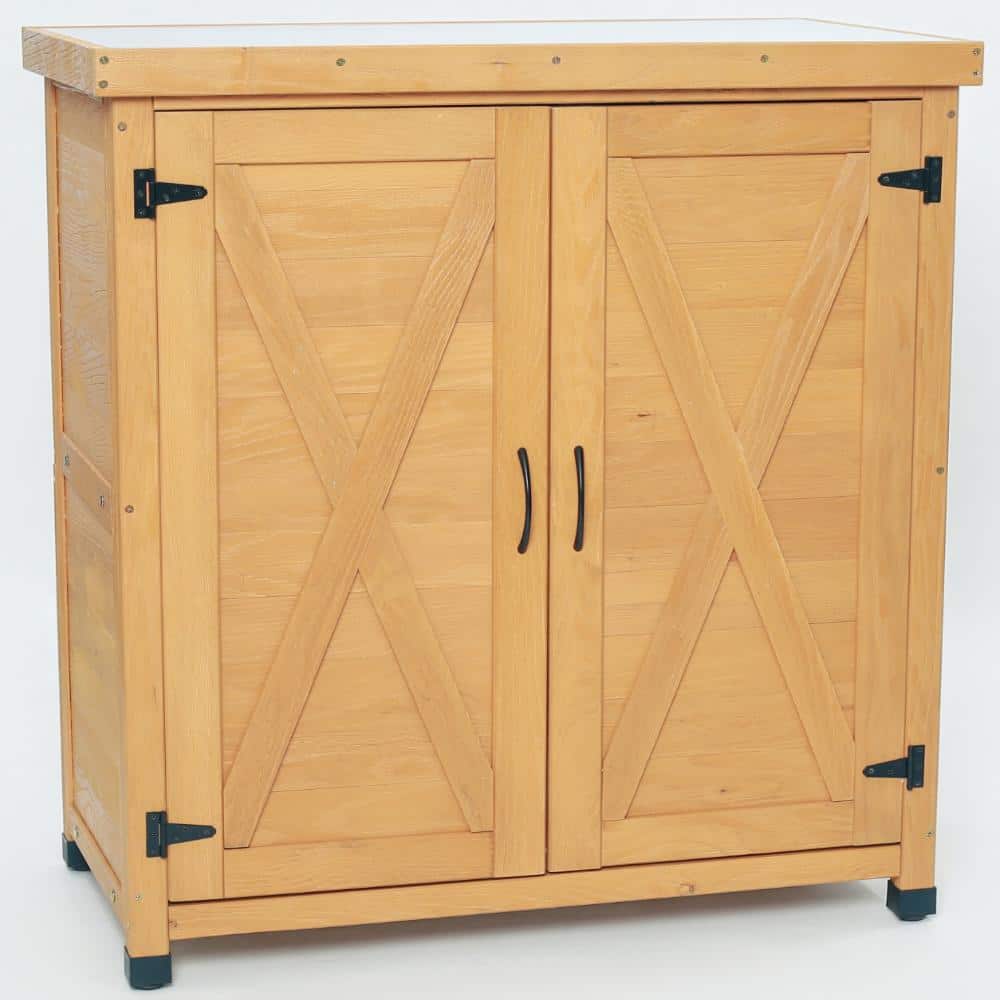 31 in. x 18 in. x 36 in. Solid Wood Potting Bench with Storage Cabinet and Metal Table Top for Outdoor Patio price history on PriceWatchPro