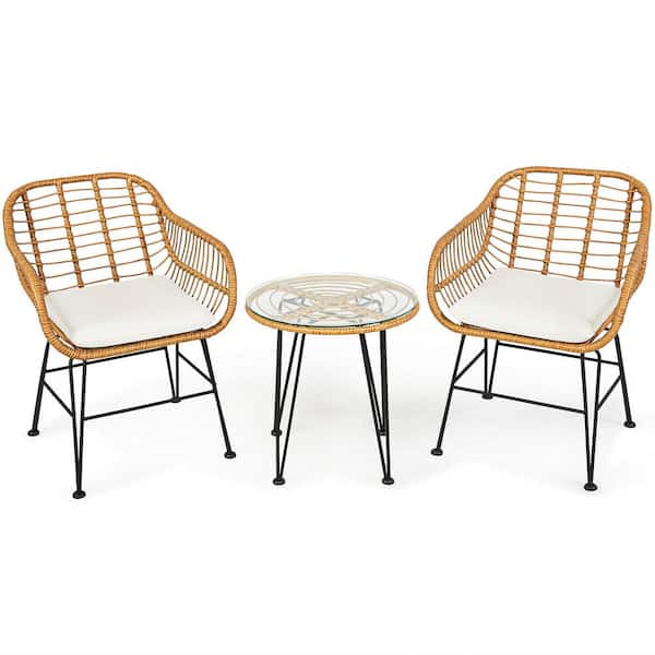 Liviza 3-Piece Wicker Outdoor Bistro Set with White Cushion