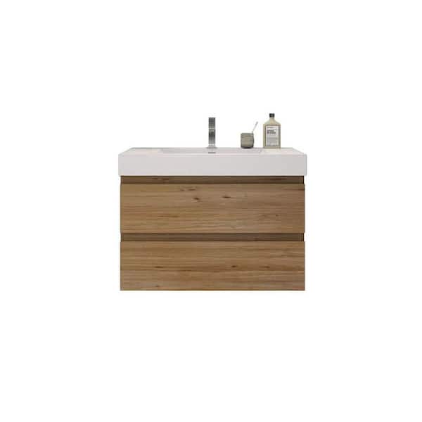 Moreno Bath Fortune 30 in. W Bath Vanity in Natural Oak with Reinforced Acrylic Vanity Top in White with White Basin