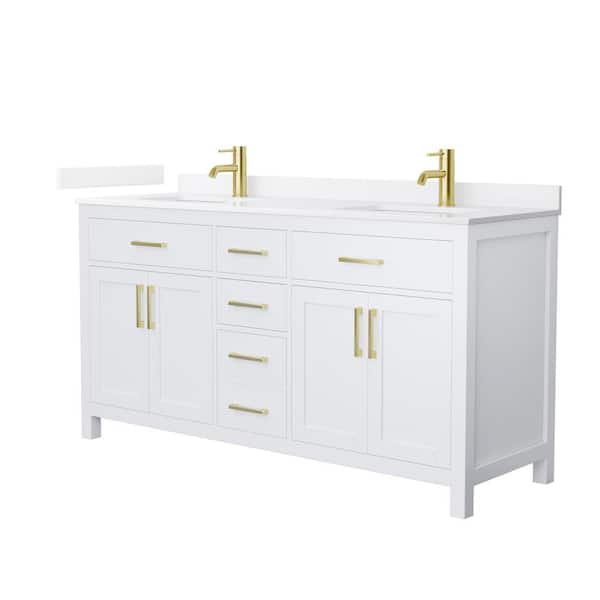 Wyndham Collection Beckett 66 in. Double Freestanding White Bath Vanity with White Quartz Top Unassembled