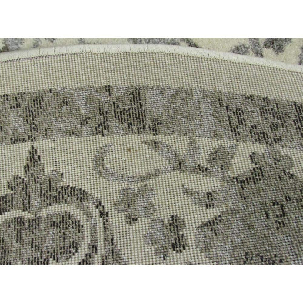 Miranda Ivory and Gray Round Synthetic Easy-Care Rug, 6' Diameter