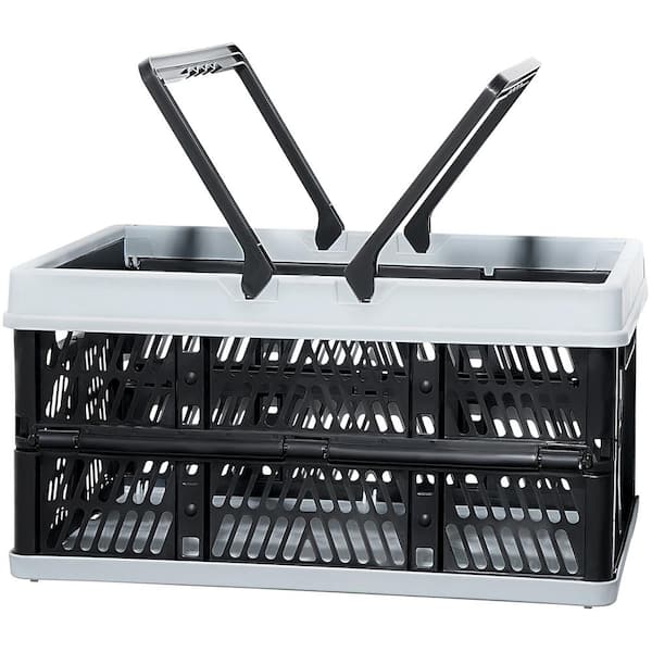 3-Pack Collapsible Shopping Basket, Plastic Foldable Storage Crate with Handle Folding Storage Container for Supermarket