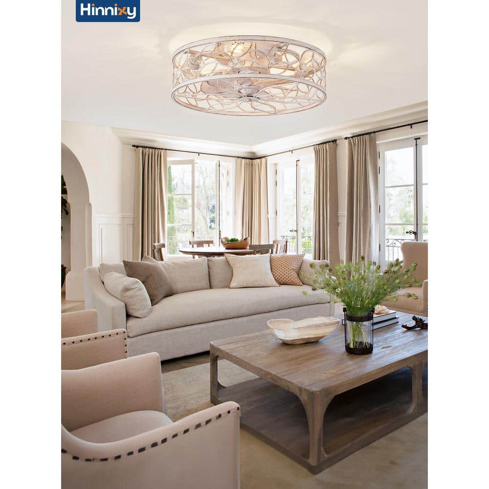 18" White and Gold Caged Ceiling Fan with LED Lights and Remote Control