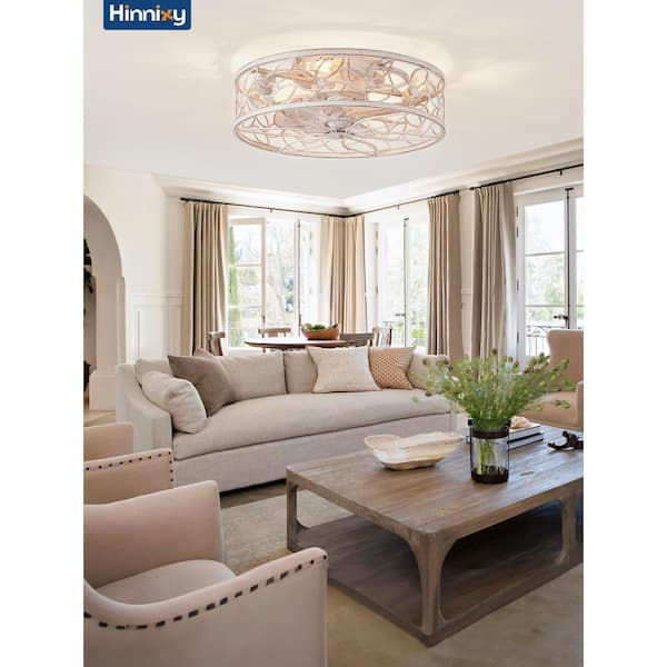 HINNIXY 18 in. Indoor White Gold Flush Mount Caged Ceiling