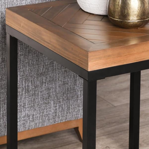 Arnold 18 in. Brown+Black Square Wood End Table