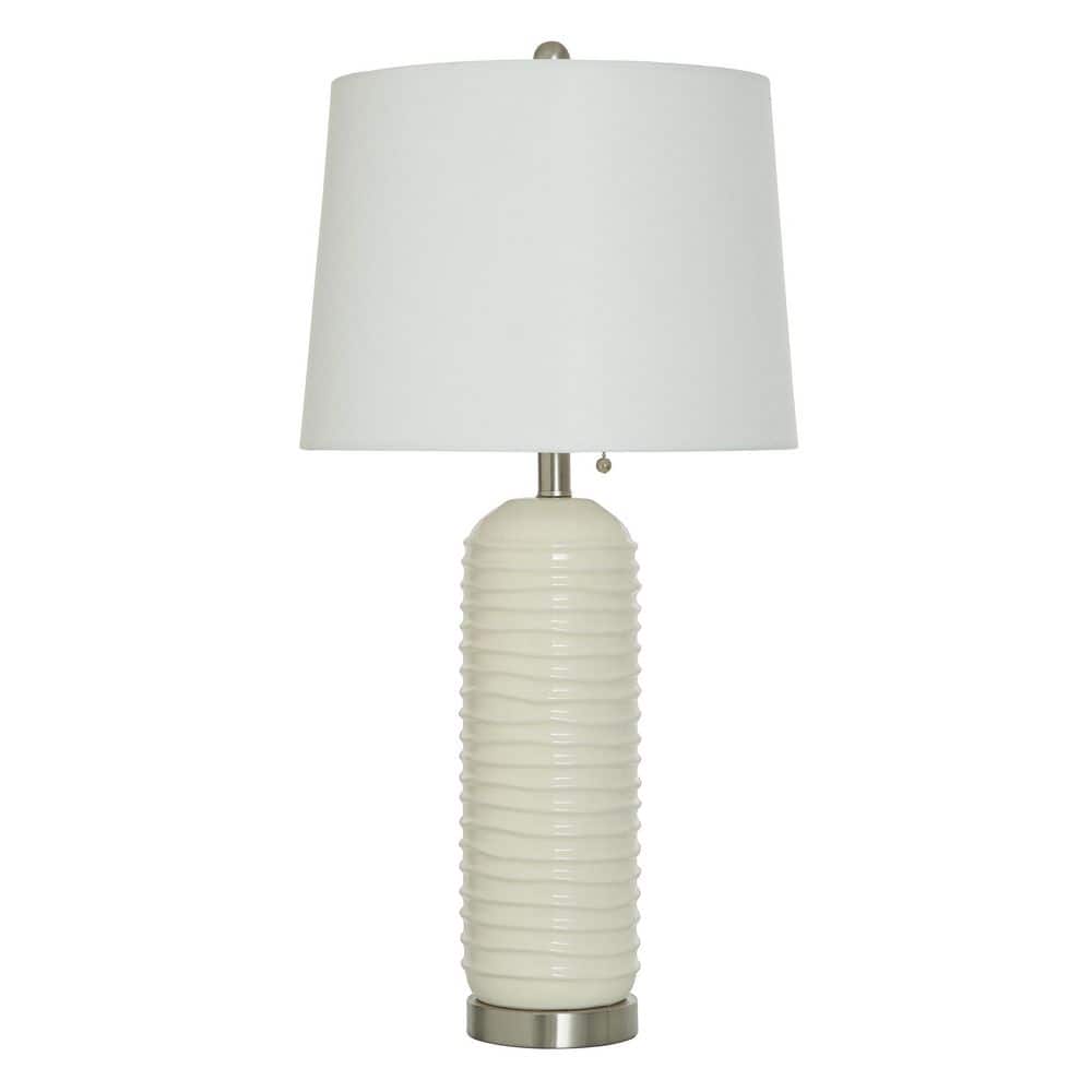 Alba 30 in. Cream/Nickel Transitional No Design Bedside Table Lamp for Bedroom with White Linen Shade price history on PriceWatchPro