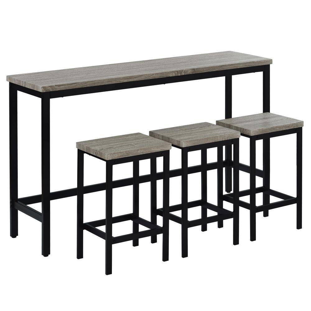 FORCLOVER 4Piece Gray Wood Top Counter Height Bar Table Set (Seats 3