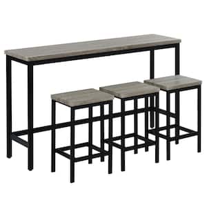 4-Piece Gray Wood Top Counter Height Bar Table Set (Seats 3)