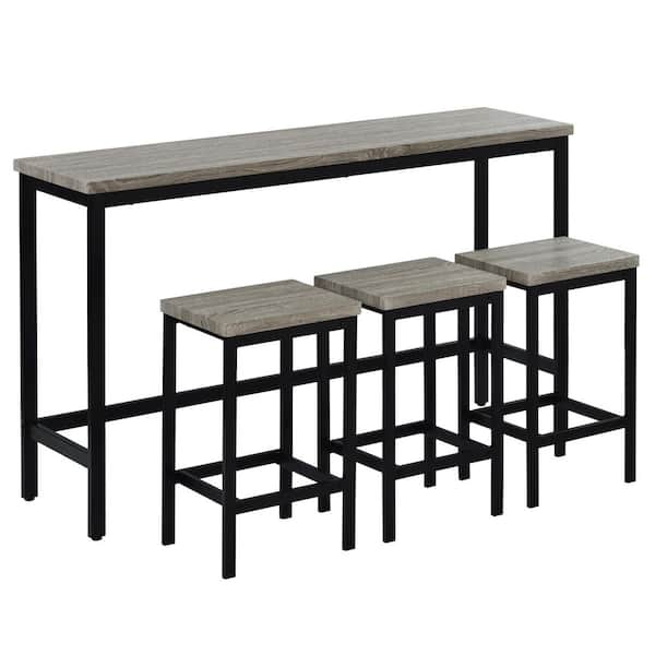FORCLOVER 4-Piece Gray Wood Top Counter Height Bar Table Set (Seats 3)