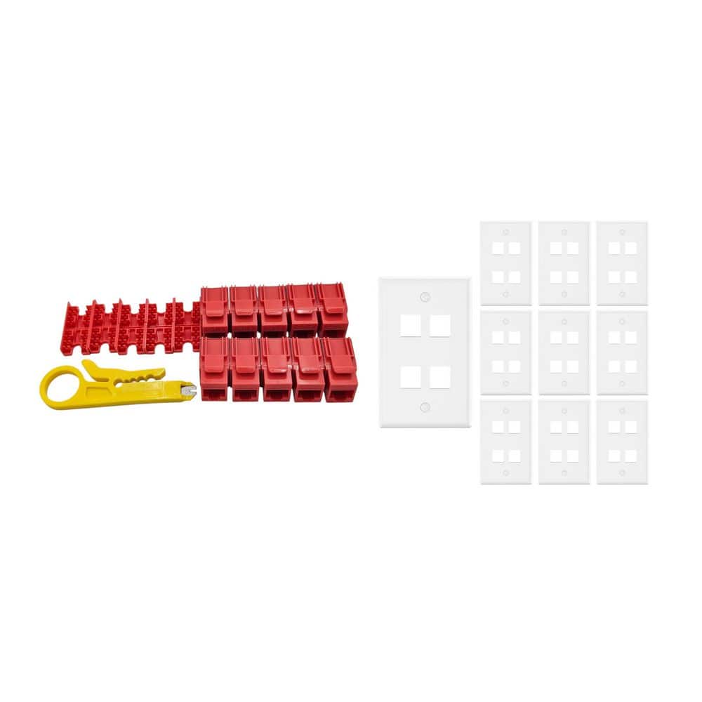 10-Pack 1-Gang White Keystone Plastic Wall Plates 4-Port & 10 Cat 6 RJ45 Keystone Jacks Red price history on PriceWatchPro