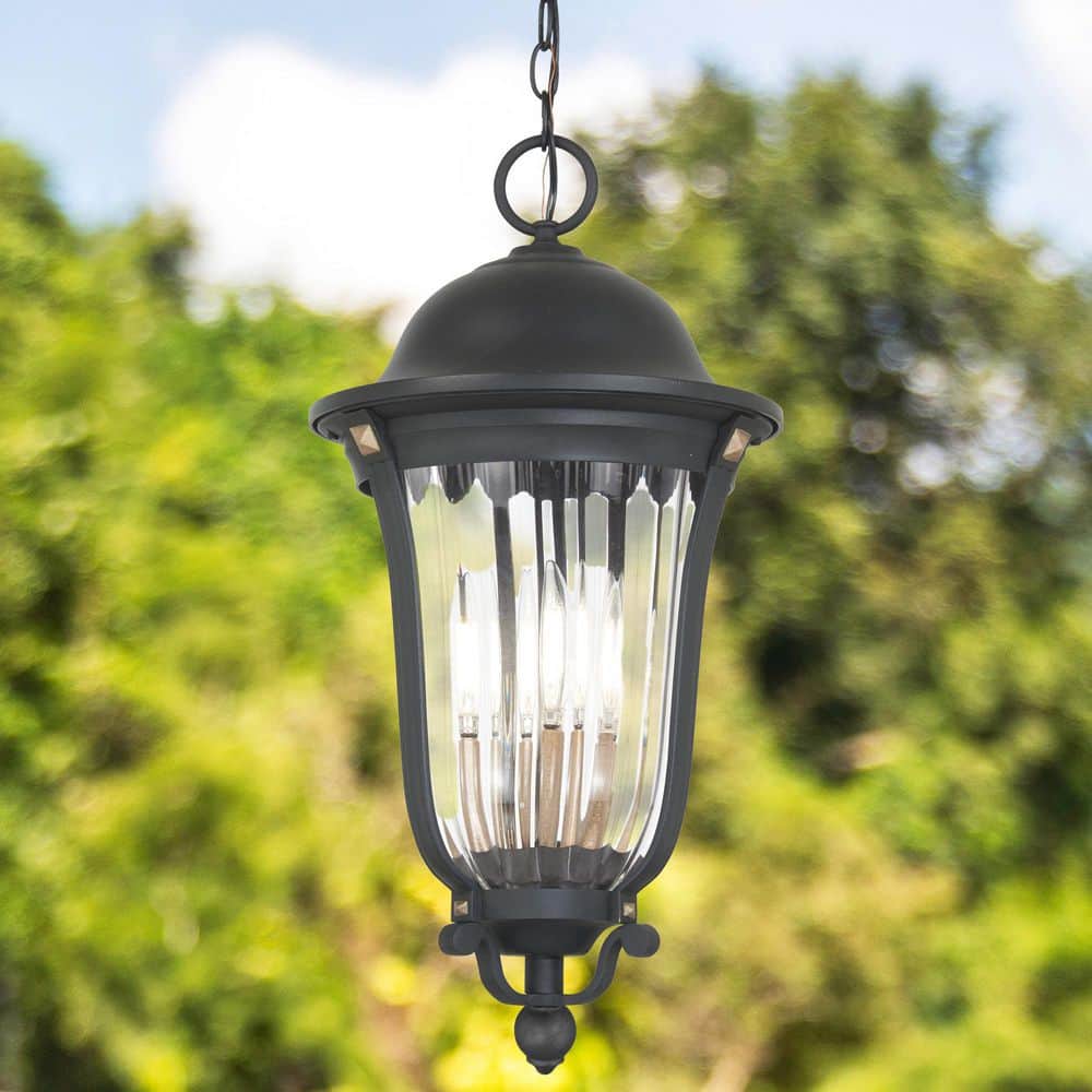 Peale Street Black and Gold 4-Light Outdoor Hanging Lantern