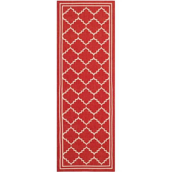 SAFAVIEH Courtyard Red/Beige 2 ft. x 8 ft. Geometric Indoor/Outdoor Patio  Runner Rug