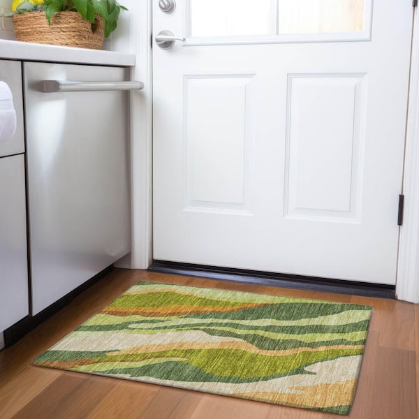 Mayfield Premium Machine Washable Abstract AMF1047 Green 2 ft. x 3 ft. Area Rug