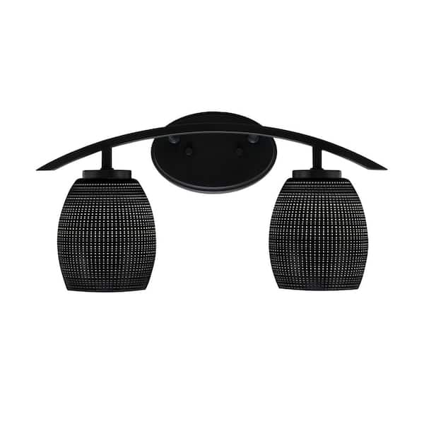 Unbranded Siena 18.25 in. 2-Light Vanity Light Matte Black with Black Matrix Glass Shades