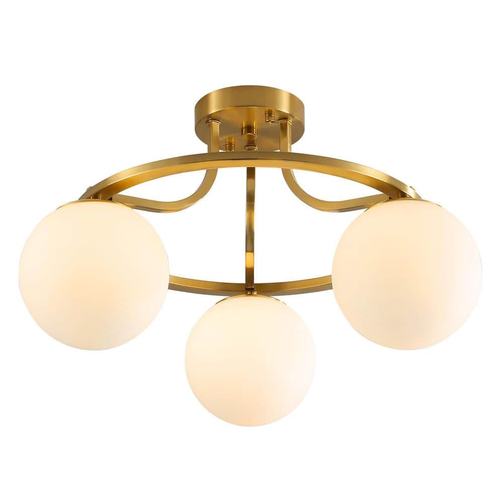 20.08In. 3-Light Modern Round Matte Gold Semi-Flush Mount Ceiling Light with Milk Glass Globe for Hallway Kitchen price history on PriceWatchPro