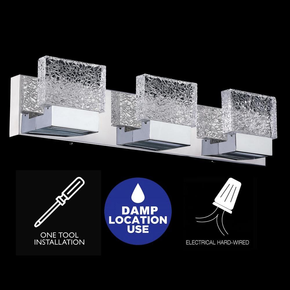 Polished Stainless Steel 24" LED Vanity Light with Clear Ice Glass