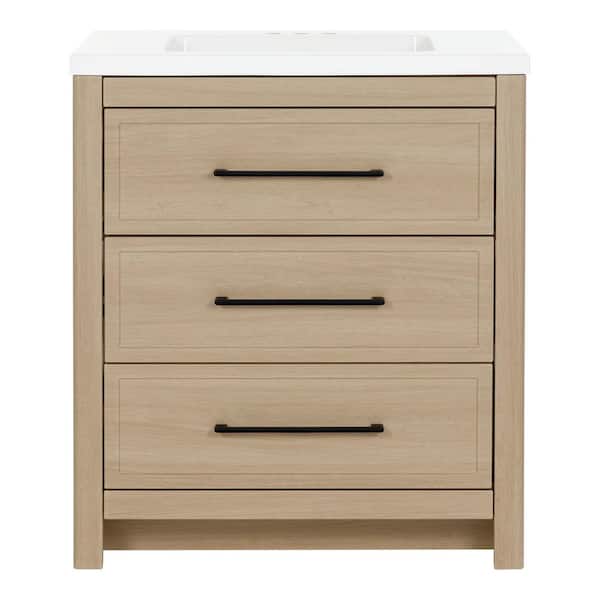 Hailey 31 in. Single Sink Beige Oak Bath Vanity with White Cultured Marble Top (Assembled)