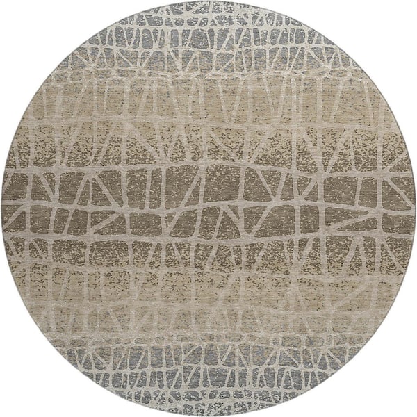Mayfield Premium Machine Washable Abstract AMF2404 Ivory 8 ft. x 8 ft. Round Rug