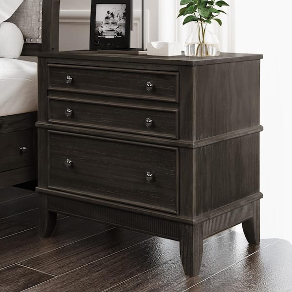 URTR Coffee Rustic 3-Drawer 27 in.W Nightstand, Solid Wood Bedside End Table Stand Storage Cabinet for Bedroom/Living Room
