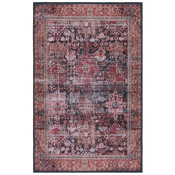 SAFAVIEH Tuscon Rust/Green Doormat 3 ft. x 5 ft. Machine Washable Floral Border Area Rug
