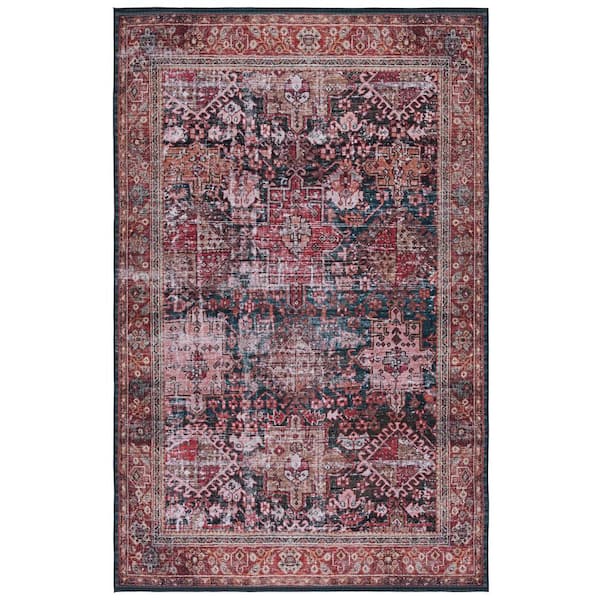 SAFAVIEH Tuscon Rust/Green 9 ft. x 12 ft. Machine Washable Floral Border Area Rug