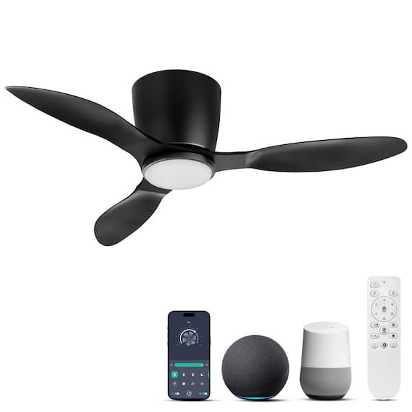 LINJO 42 in. Tuya Smart Indoor Black Ceiling Fan with 3-Colors LED and Alexa/Voice/Google Assistant/WIFI/APP/Remote Control