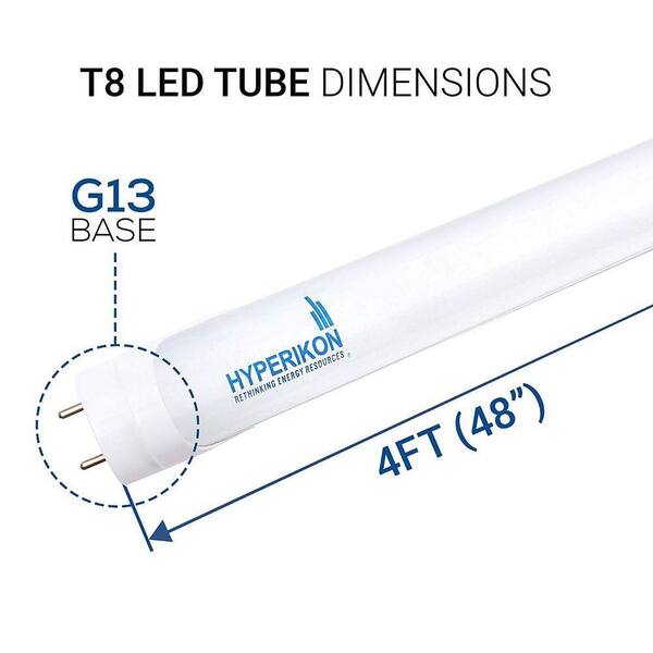 4ft 18W 36W equivalent 4-Pack of Hyperikon T8 LED Light Tube 4000K 