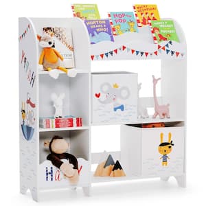 36.5 in. Wide White Kids Toy Organizer Children Wooden Storage Cabinet Bookcase w/Storage Bins