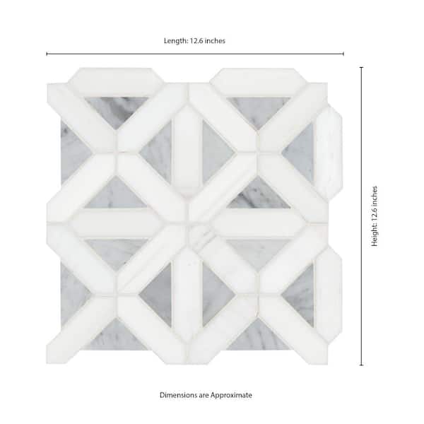 MSI Geometrica 12 in. x 12 in. x 10mm Bianco Dolomite Polished Marble Mesh-Mounted Mosaic Tile (10 sq. ft. / case)
