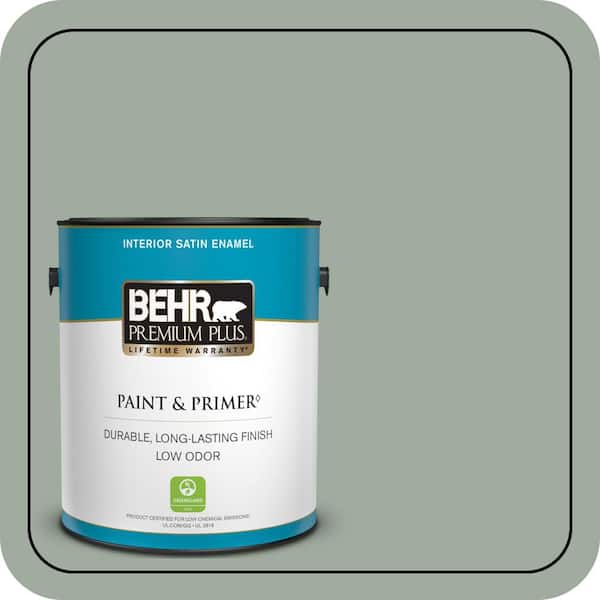 BEHR PREMIUM PLUS 1 gal. #PPU11-15 Green Balsam Satin Enamel Low Odor Interior Paint & Primer