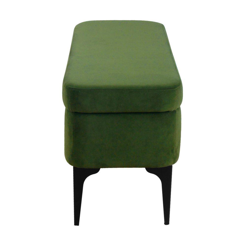 Modern Glamorous Green Velvet Storage Bench with Matte Black Legs