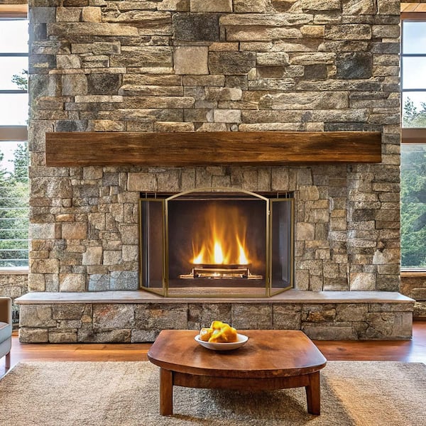 ENNA 3 Fold Matte Gold Arch Top Fireplace Screen S2538MG - The