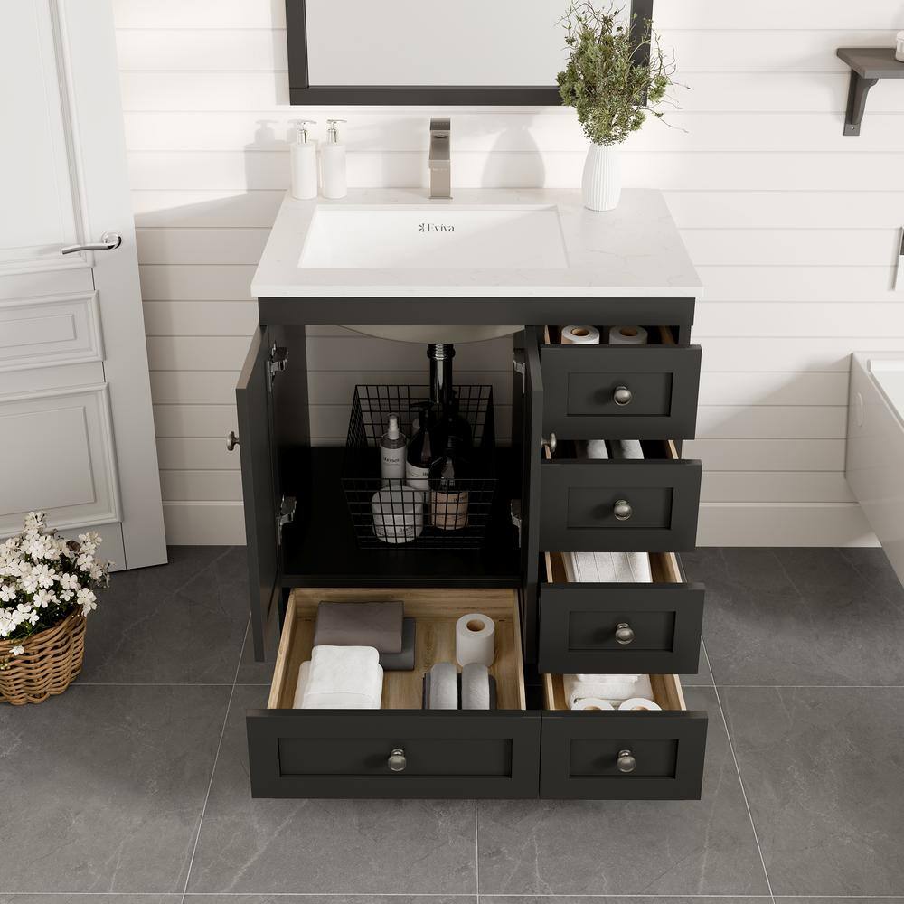 Espresso 30" Bathroom Vanity with White Carrara Quartz Top