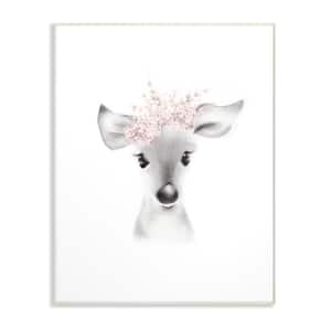 13 in. x 19 in. "Sketched Fluffy Deer Flowers" by Studio Q Printed Wood Wall Art