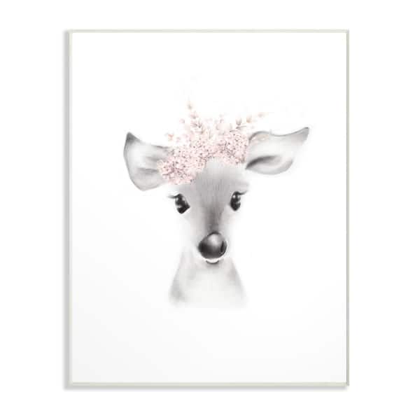 Stupell Industries 13 in. x 19 in. "Sketched Fluffy Deer Flowers" by Studio Q Printed Wood Wall Art