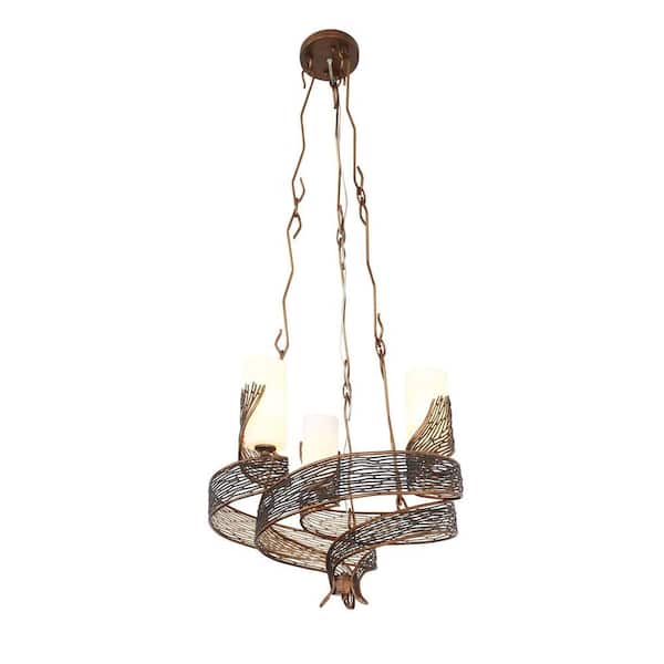 Varaluz Flow 3-Light Hammered Ore Chandelier with Gloss Opal Glass
