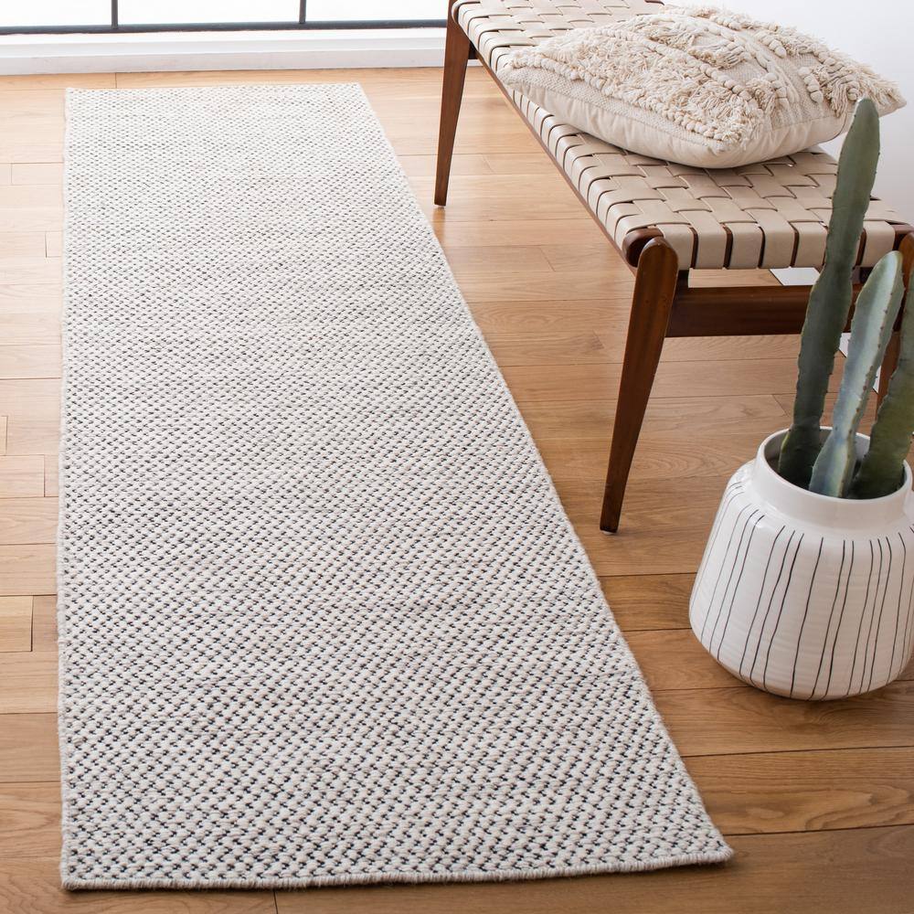 Ivory Flat Woven Wool Handmade Reversible Runner Rug