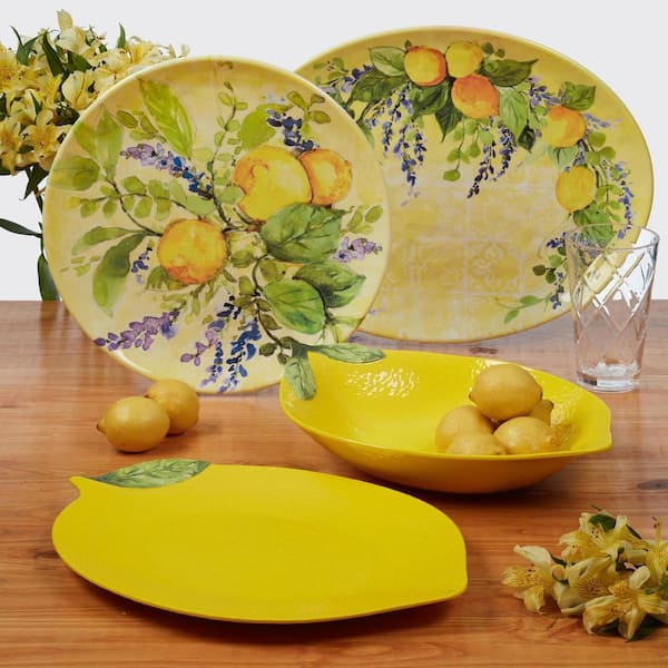 Certified International Lemon Zest 2-Piece 14 in. Round and 18 in