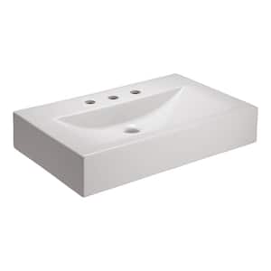 Sonja 25.5 in. Above Counter Bathroom Vessel Sink for 8 in. Widespread Faucet in White