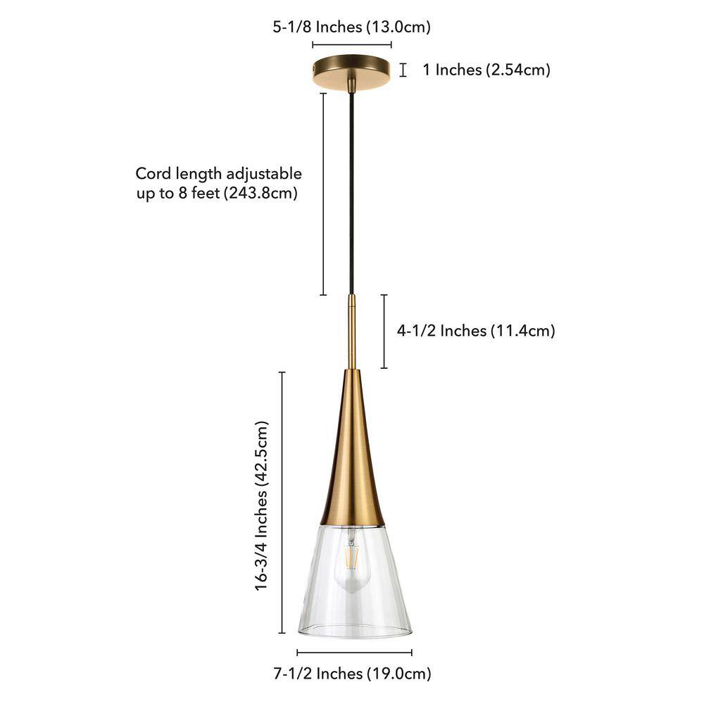 Myra Brushed Gold 16.75" Pendant with Clear Glass Drum Shade