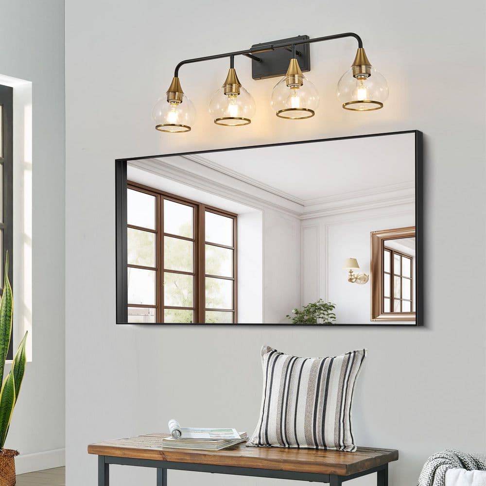 31 in. 4-Light Black Vanity Light with Gold Light Fixture and Clear Glass Shade price history on PriceWatchPro