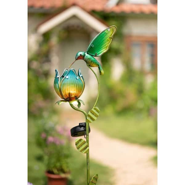 Glass Flower Bird Pathway Solar Outdoor Light for Garden Decor, 41