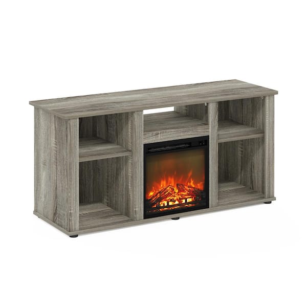 Furinno Jensen 47.24 in. Freestanding Wood Smart Electric Fireplace TV Stand in French Oak Grey