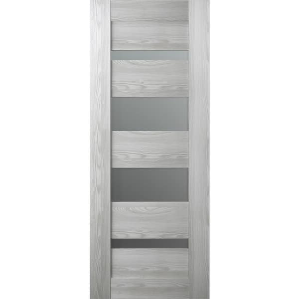 Vona 07-01 36 in. x 80 in. No Bore Solid Core 4 Lite Frosted Glass Ribeira Ash Wood Composite Interior Door Slab