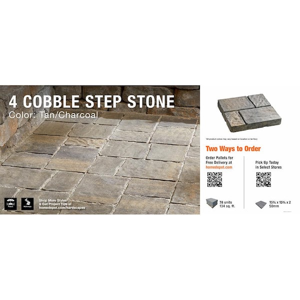 Oldcastle Paper Sample Only: 15.75 in. x 15.75 in. x 2 in. 4 Cobble Tan Charcoal Concrete Step Stone Sample Board (1-Piece)