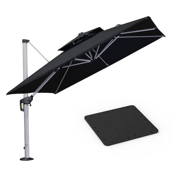 PURPLE LEAF 9 ft. Square High-Quality Aluminum Cantilever Outdoor Patio Umbrella with Base Plate, Black
